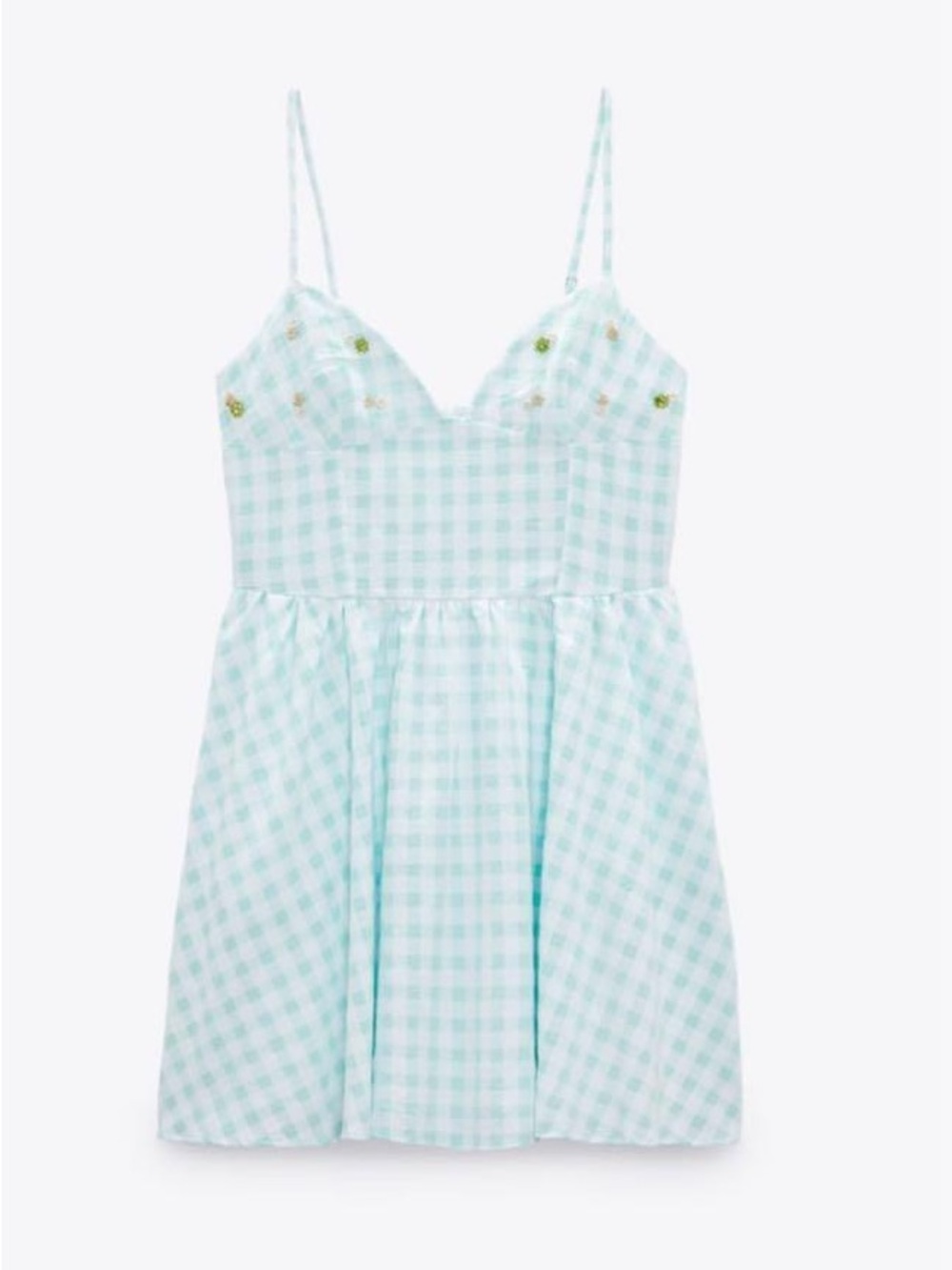 Zara Gingham Floral Embellished Mini Dress Cottagecore Coquette Size M - Picture 4 of 6